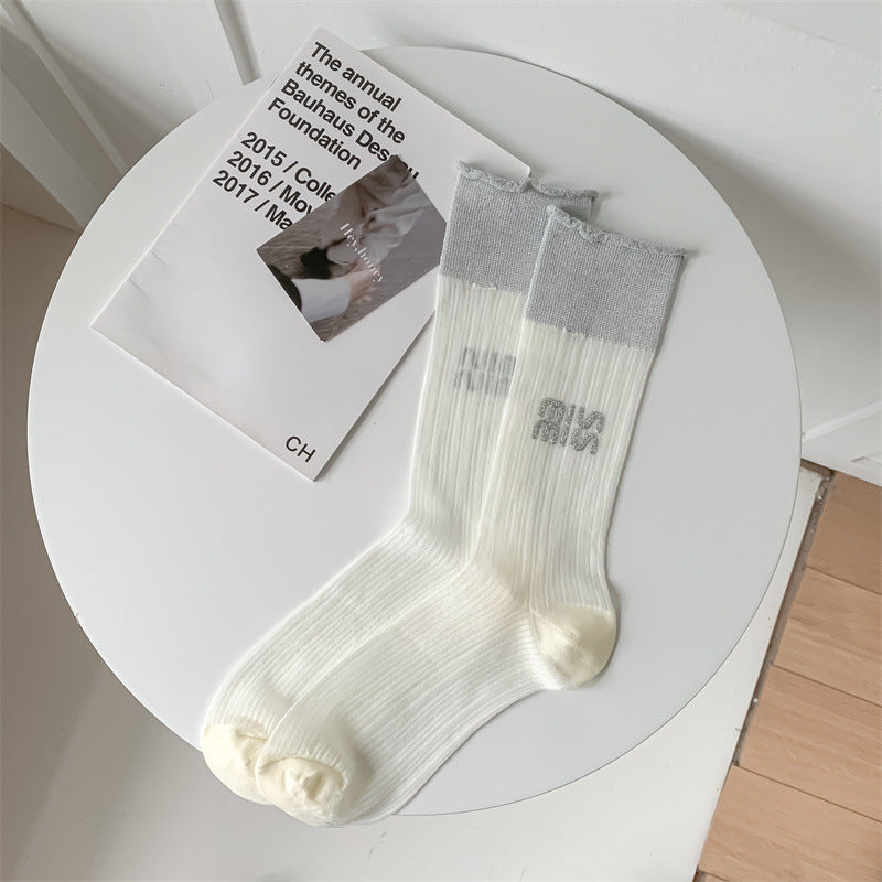 Sheer Glitter Crew Socks for Women | Summer Breathable Socks