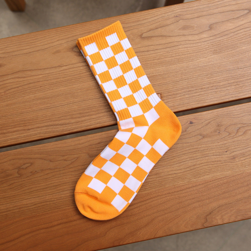 Trendy Checkered Unisex Crew Socks | Casual Breathable Cotton Socks