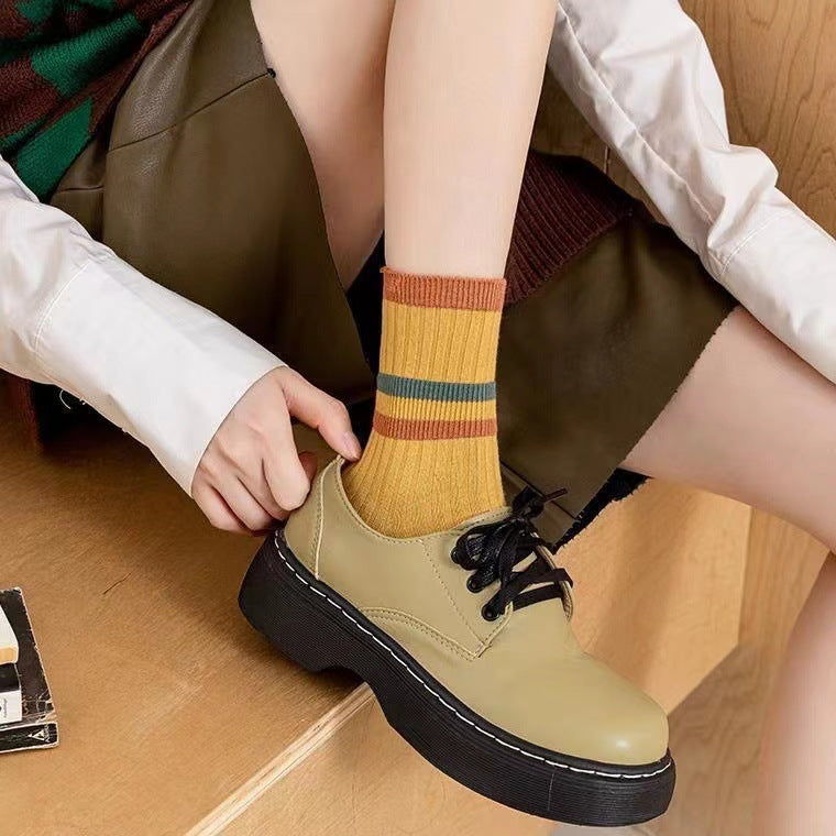 Striped Cotton Crew Socks for Women | Warm Fall Winter Casual Socks