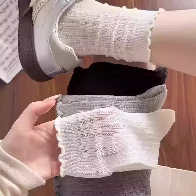 Ruffled Mesh Crew Socks for Women | Breathable Summer Ballet Socks