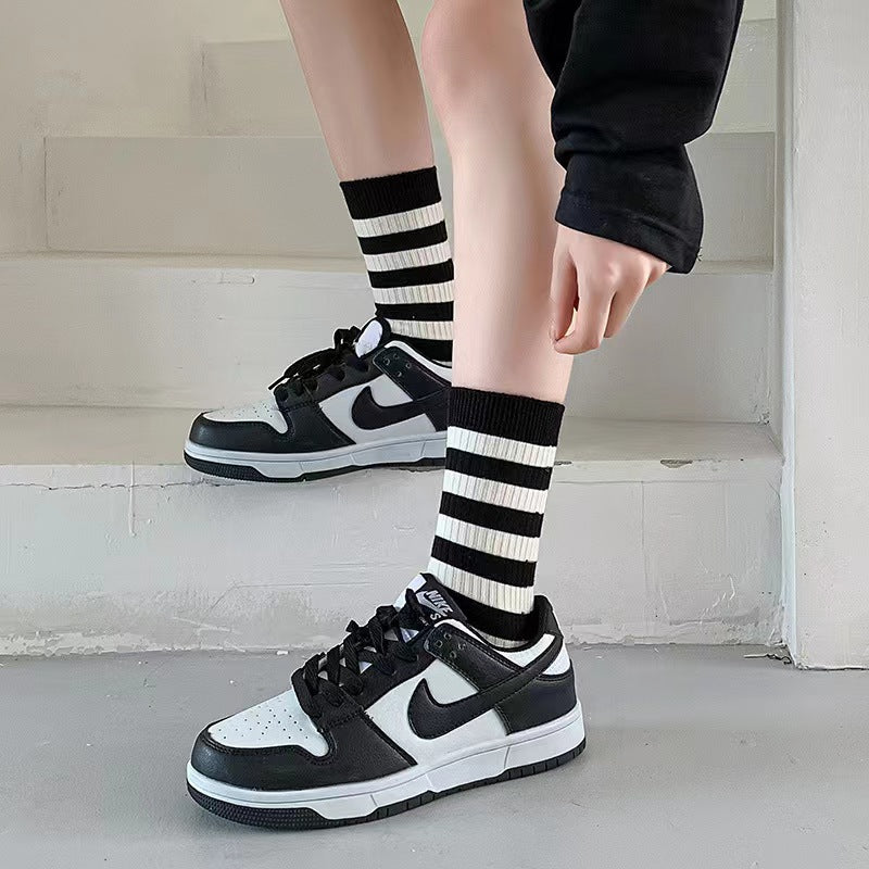 Breathable Striped Crew Socks for Women | Black White Trendy Casual Socks