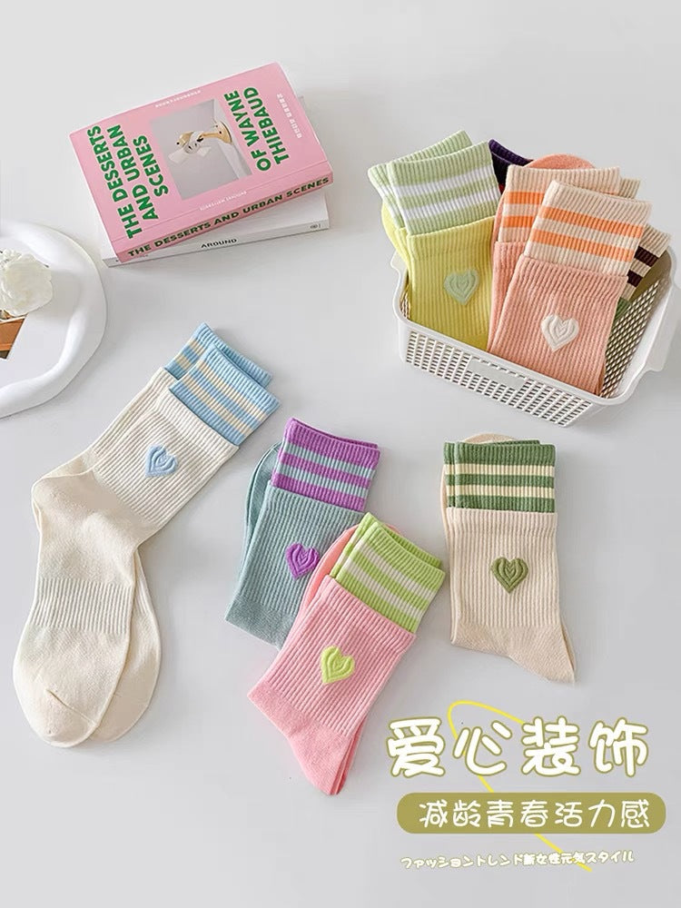 Cute Heart Striped Crew Socks | Athletic Socks for Women