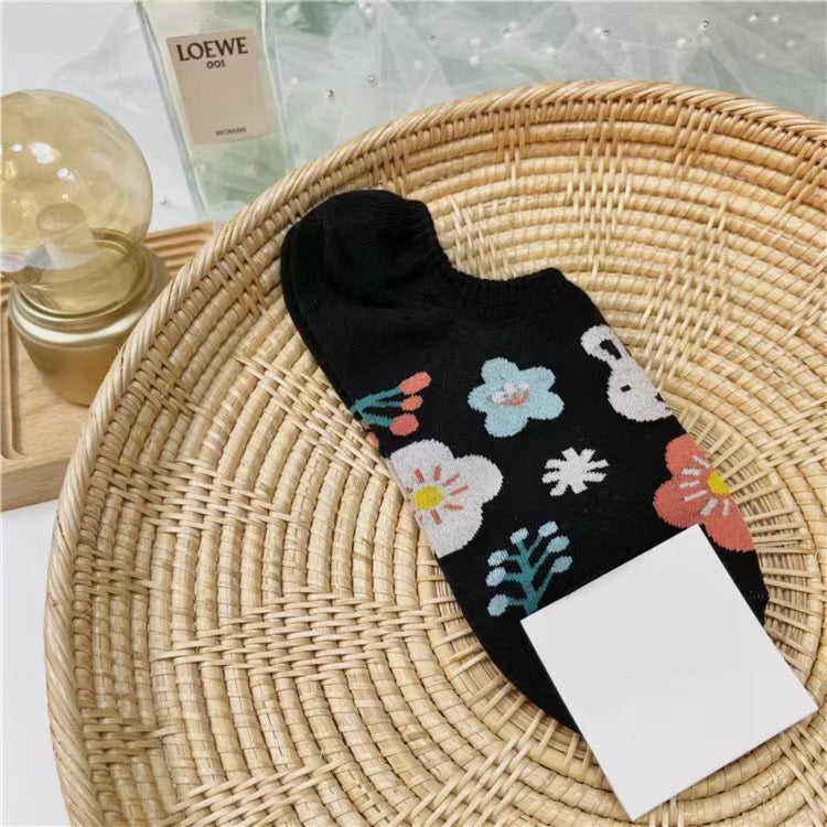 Cute Floral Rabbit No-Show Socks for Women | Casual Cotton