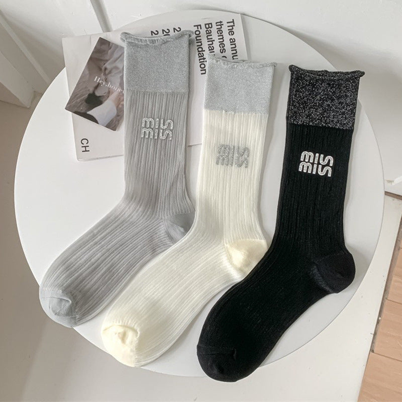 Sheer Glitter Crew Socks for Women | Summer Breathable Socks