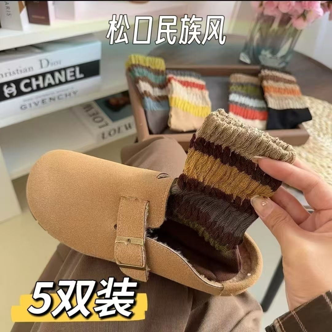 Vintage Striped Cozy Slouch Crew Socks | Loose No-Bind For Women