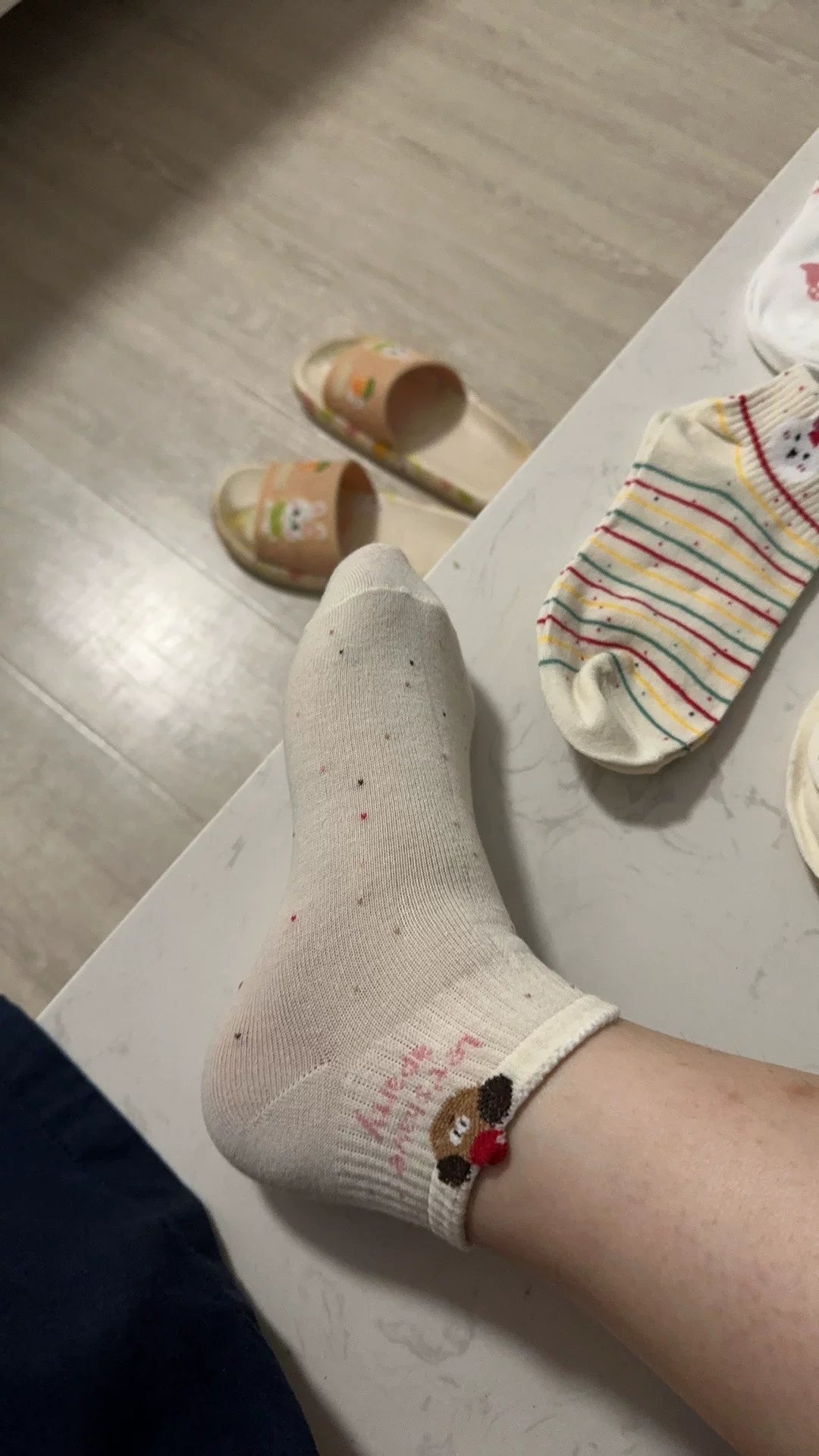 Cute Ruffled Ankle Socks for Women | Pink Strawberry Bear Cotton Socks