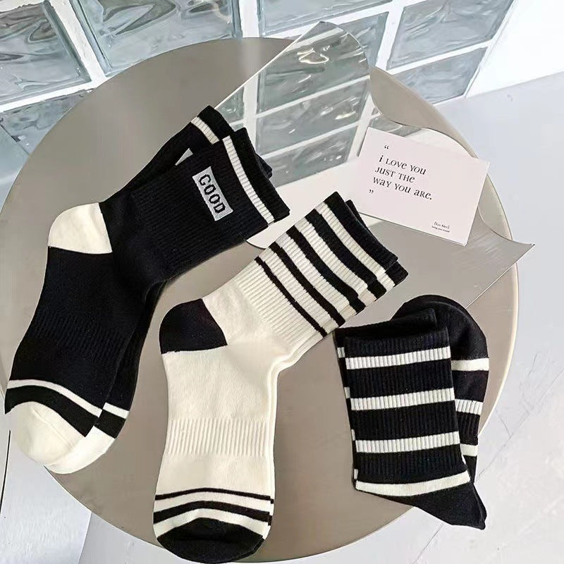 Crew Socks for Women | Black White Trendy Athletic Casual Socks