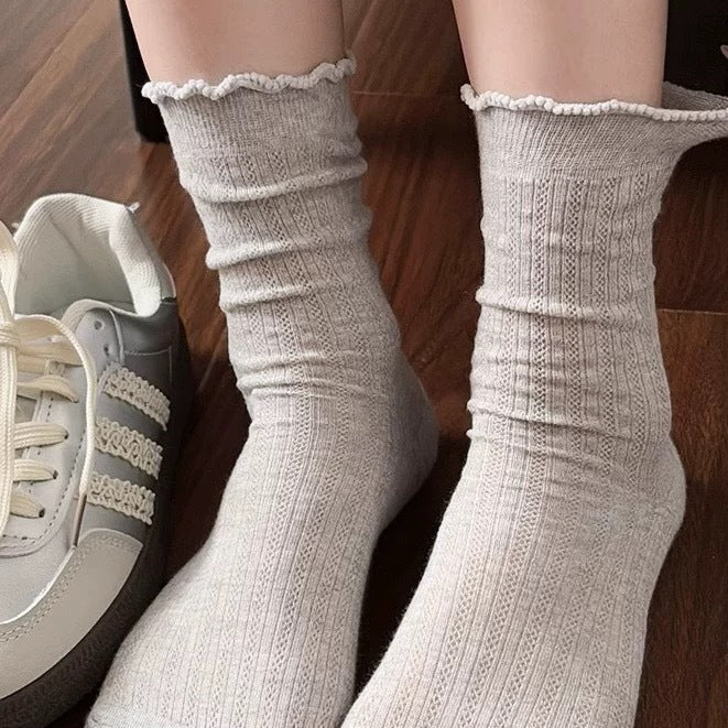 Lace Trim Crew Socks for Women | Breathable Mesh Summer Socks