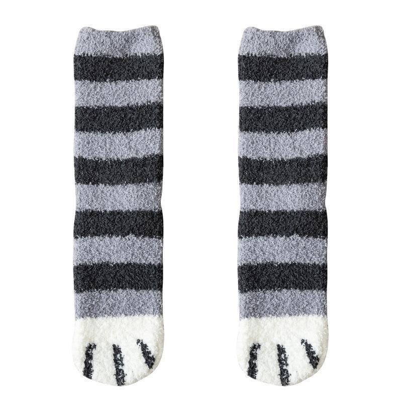 Fuzzy Cat Paw Cozy Crew Socks | Warm Winter Lounge Socks