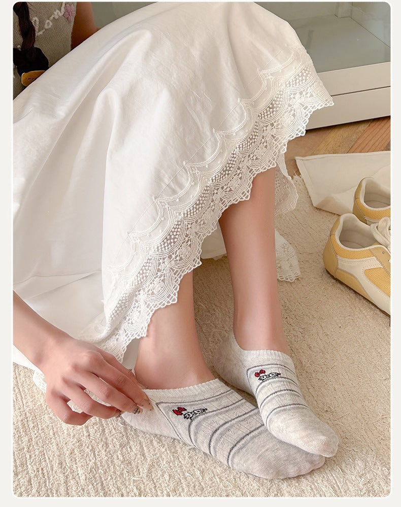 Cute Cat No-Show Socks for Women | Non-Slip Cotton Low Cut