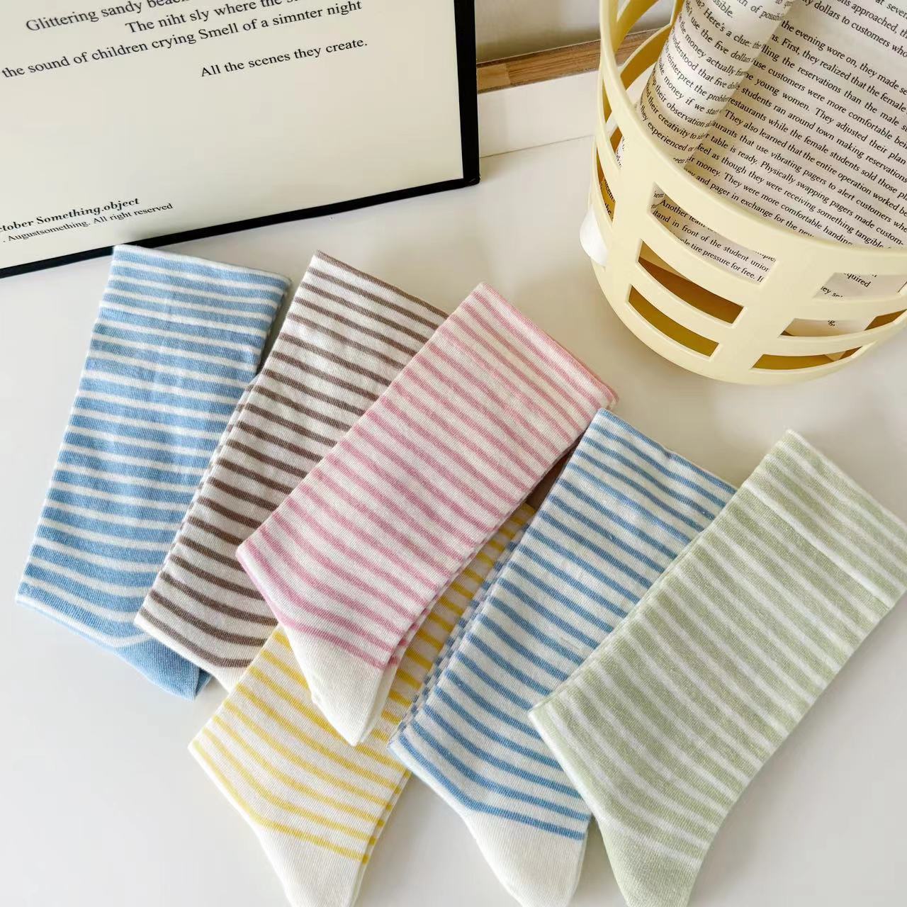 Soft Striped Cotton Crew Socks for Women | Loose Top Comfort