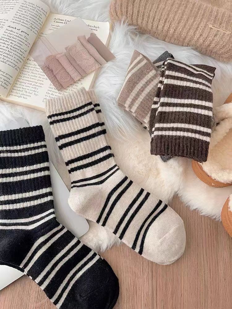 Cozy Striped Crew Socks for Women | Thick Warm Winter Socks