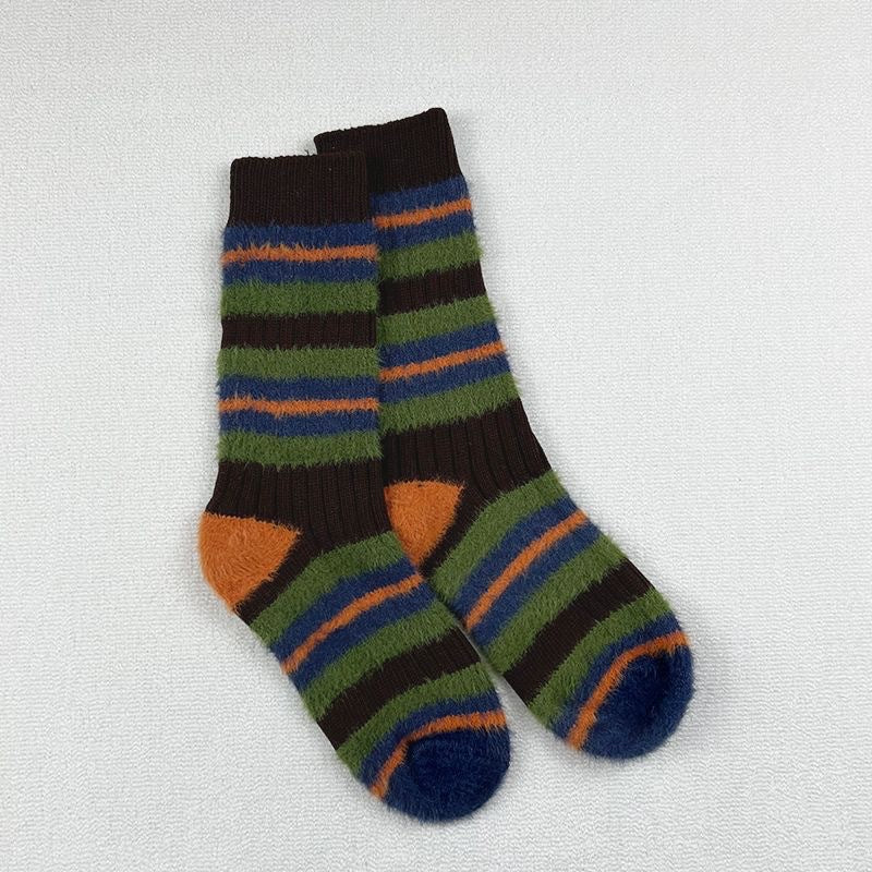 Women's Cozy Fuzzy Striped Crew Socks | Warm Winter Lounge Socks