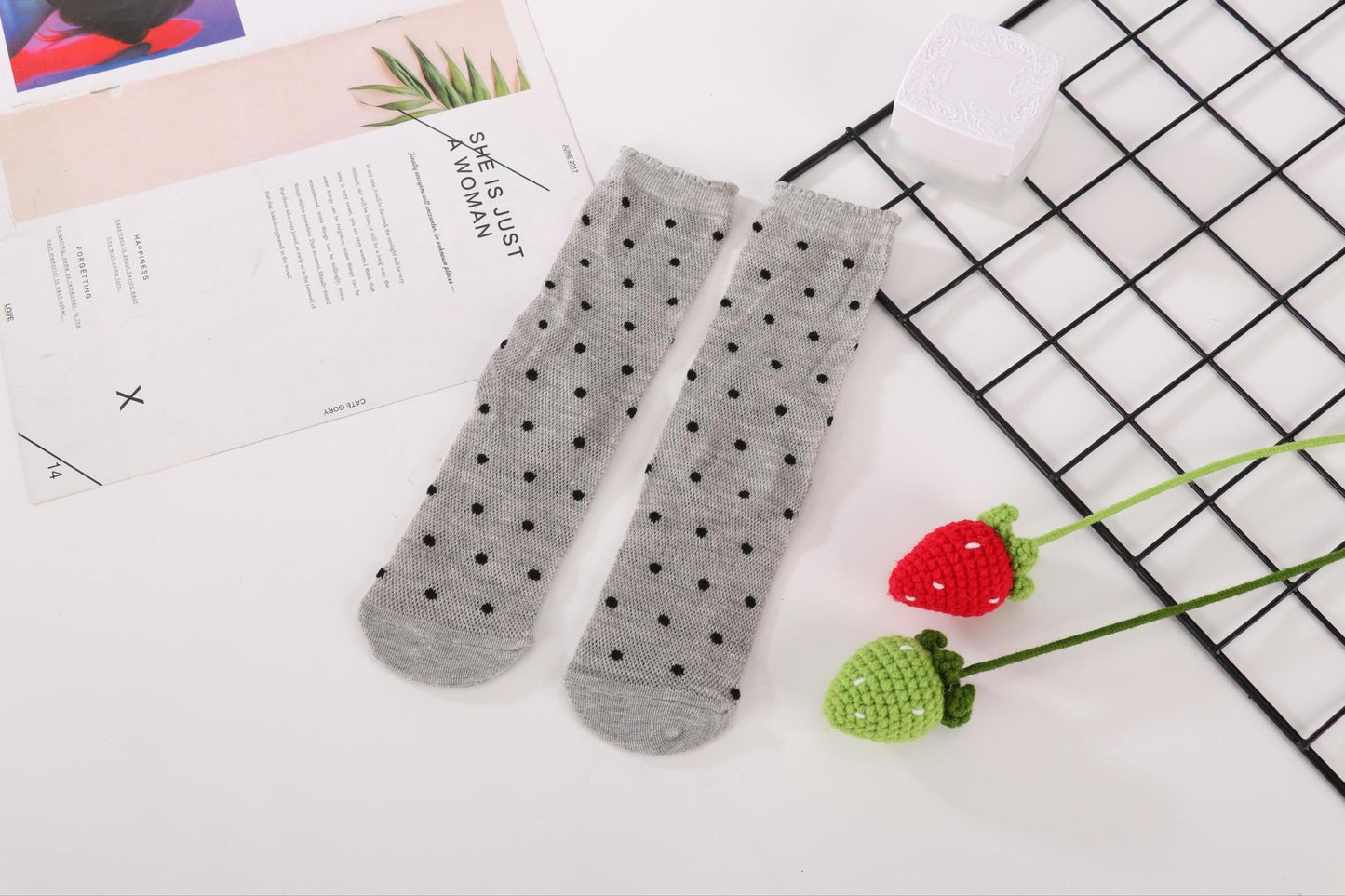 Women's Ballet Mesh Crew Socks | Breathable Patterned Summer Socks