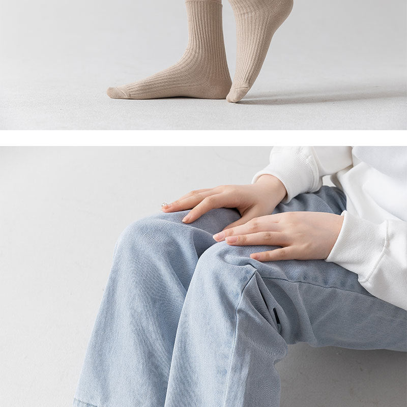 Ribbed Cotton Crew Socks for Women | Neutral Winter Slouch Socks