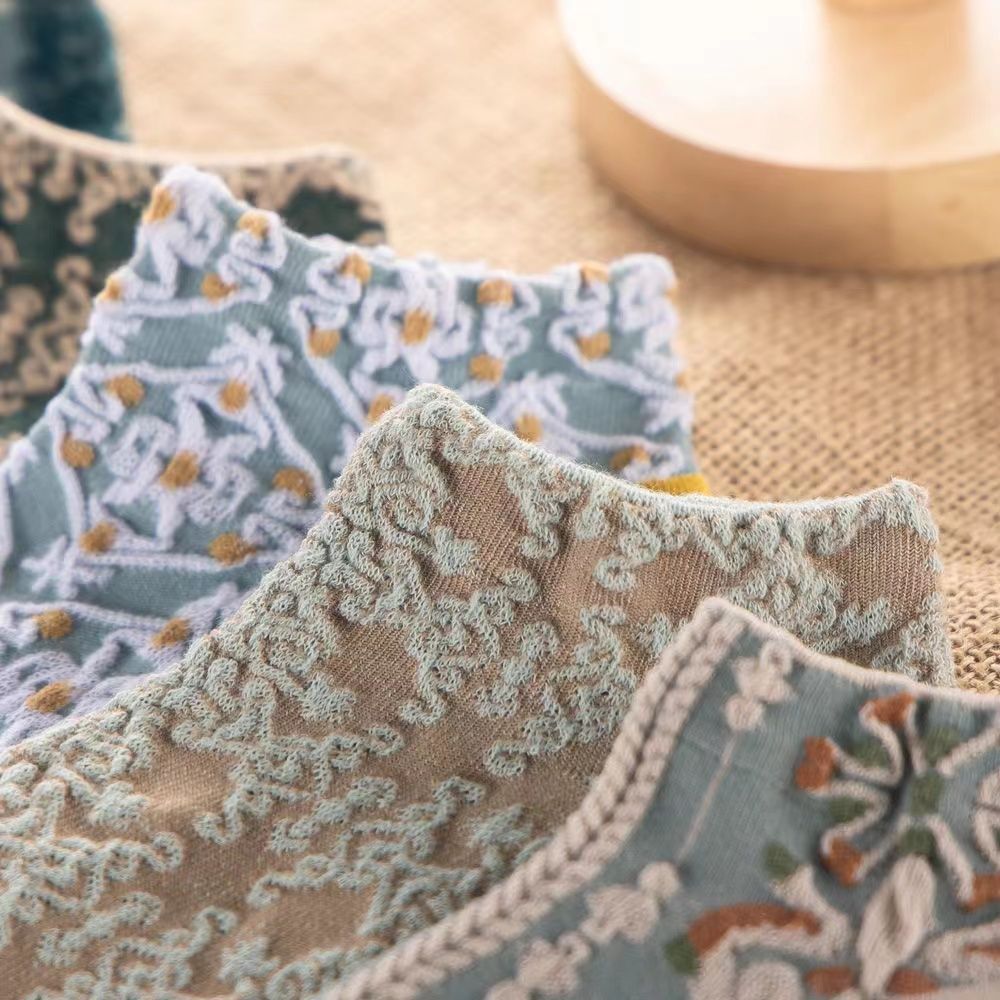 Vintage Embossed No-Show Socks for Women | Retro Summer Socks