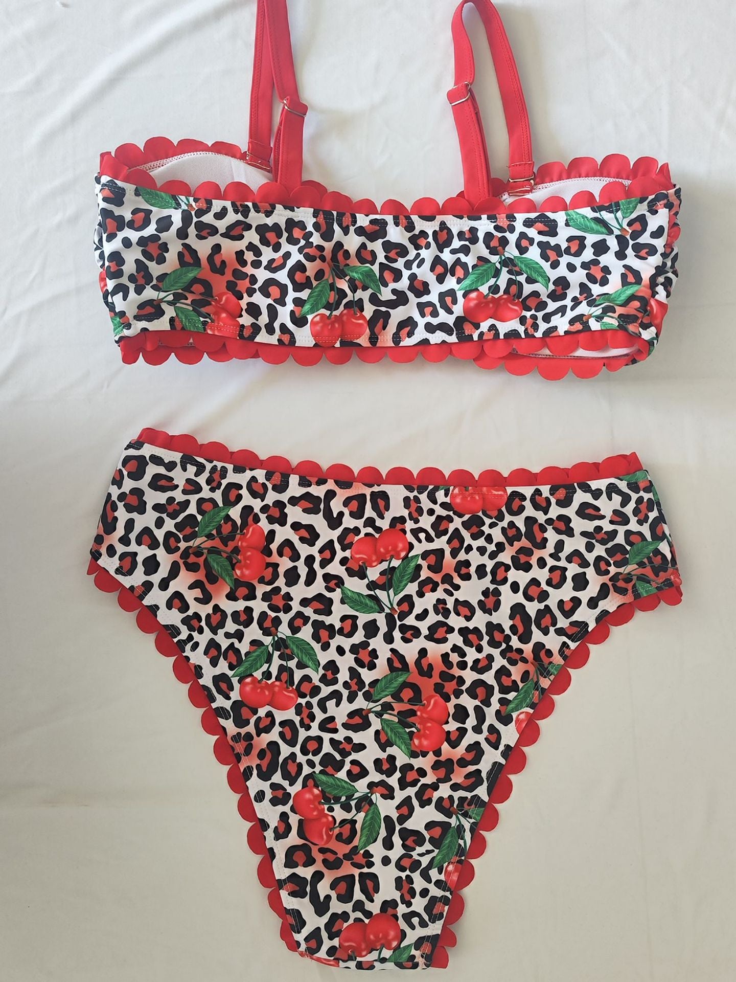 Plus Size Leopard Cherry Halter Bikini Set | Women's Beach Swimwear