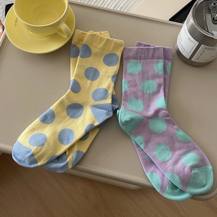 Women's Polka Dot Cotton Crew Socks | Trendy Casual Patterned Socks