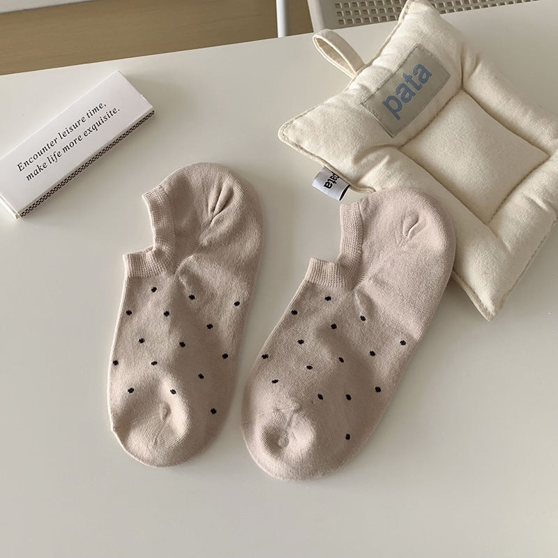 Polka Dot No-Show Socks for Women | Cotton Non-Slip Invisible Socks
