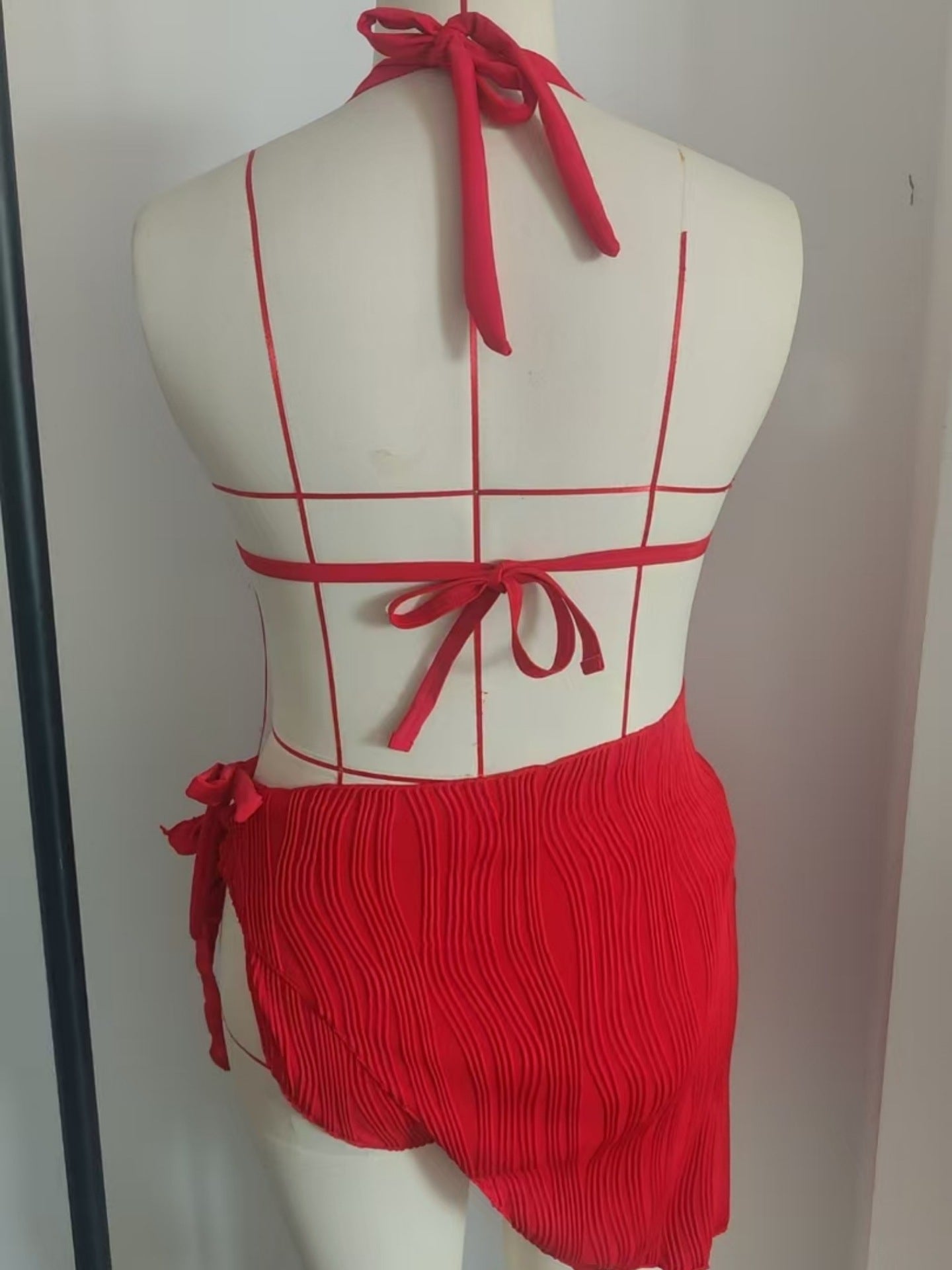 Red Halter Plus Size Bikini Set With Wrap Sarong | Sexy Beach Swimwear