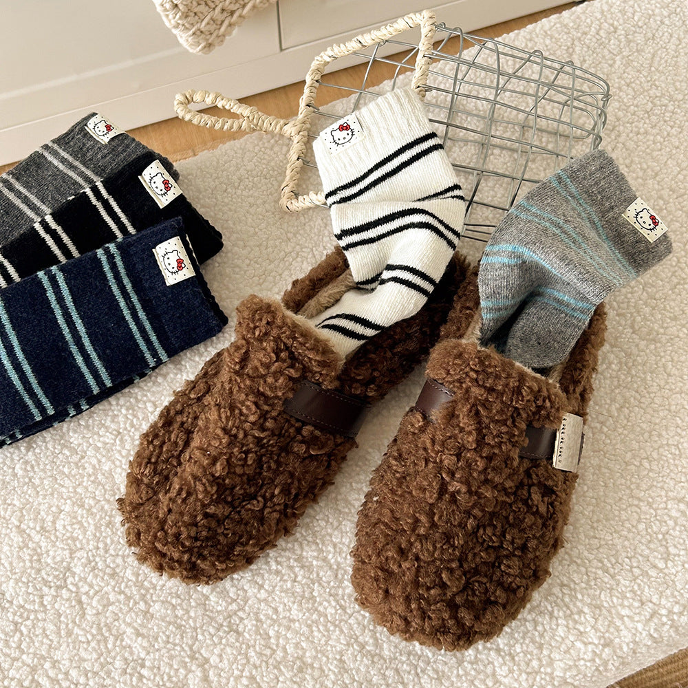 Cozy Wool Striped Crew Socks | Warm Winter Socks for Women