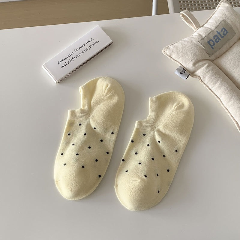 Cute Polka Dot No-Show Socks | Soft Cotton Non-Slip Women's Socks