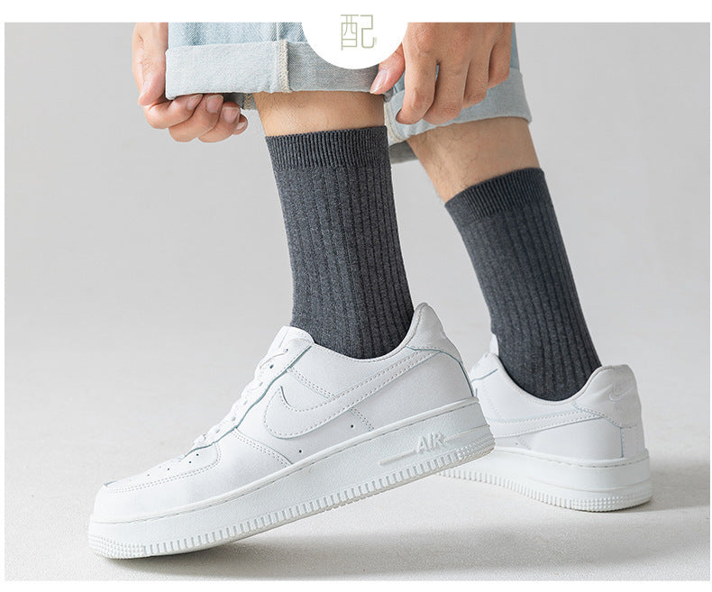 Solid Cotton Crew Socks for Men | Breathable Work & Athletic Socks