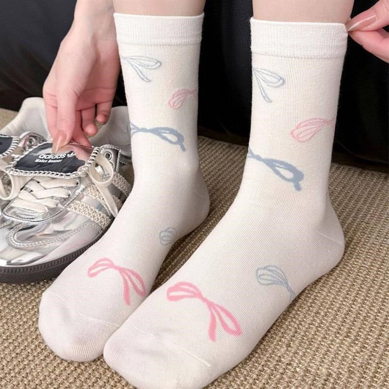 Cute Bow Crew Socks for Women | Lightweight Spring Cotton Socks