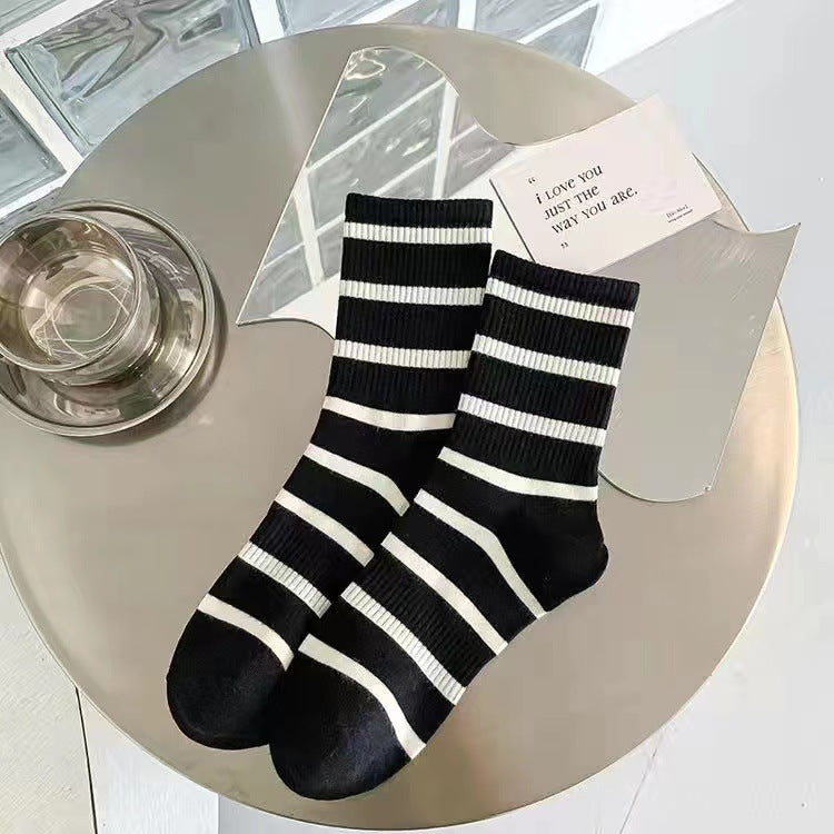 Crew Socks for Women | Black White Trendy Athletic Casual Socks