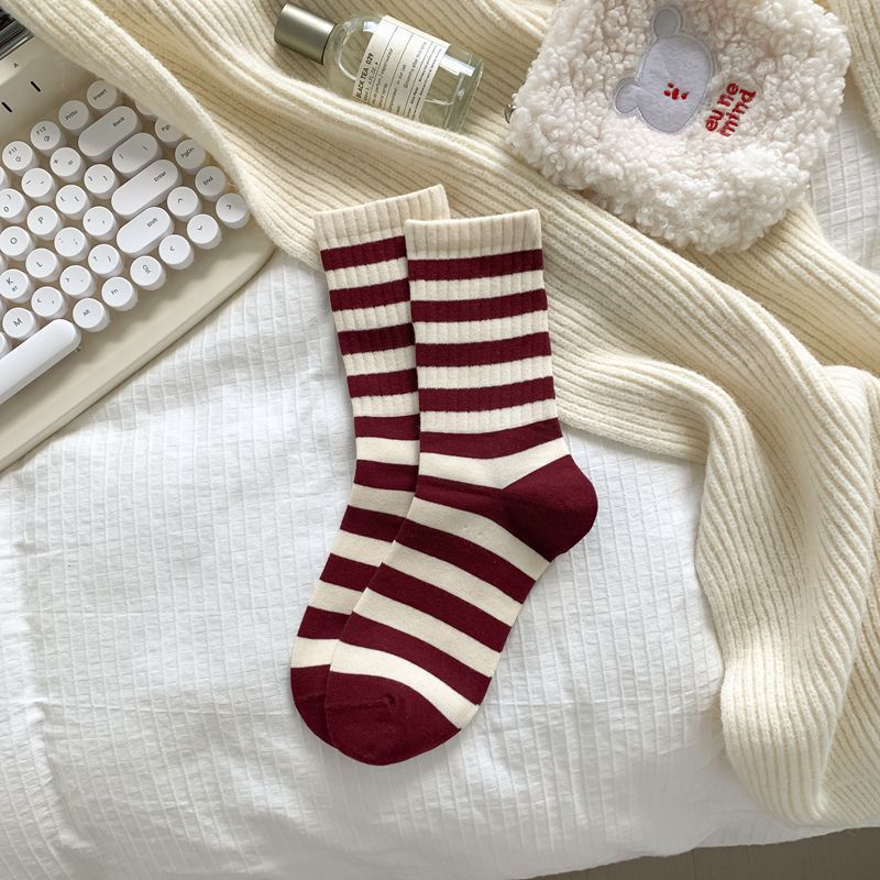 Cute Crew Socks for Women | Burgundy Casual Mid-Calf Socks