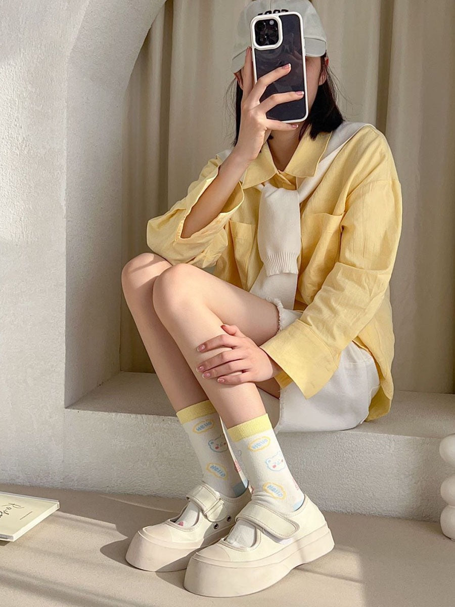 Cute Patterned Crew Socks for Women | Breathable Cotton Summer Socks